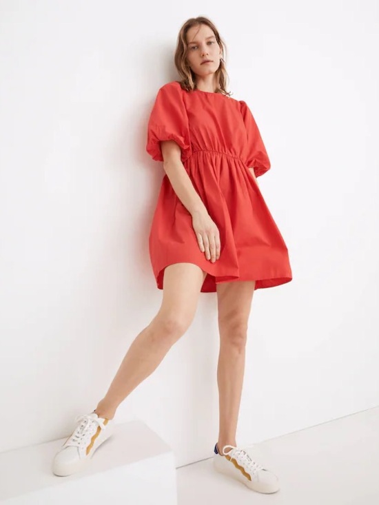 Madewell Dresses & Skirts - Madewell Poplin Crewneck Bubble-Sleeve Mini Dress in heirloom rose size 12